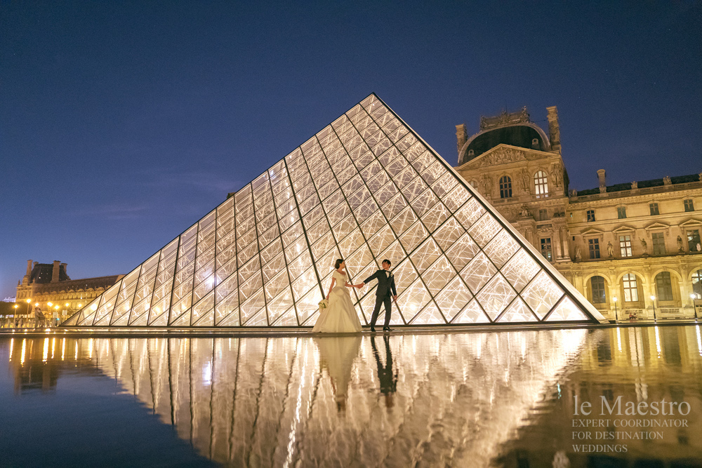 ヨーロッパ専門海外ウェディングleMaestro（ルマエストロ）が送るパリ撮影箇所3選ルーヴル美術館の夜景1
